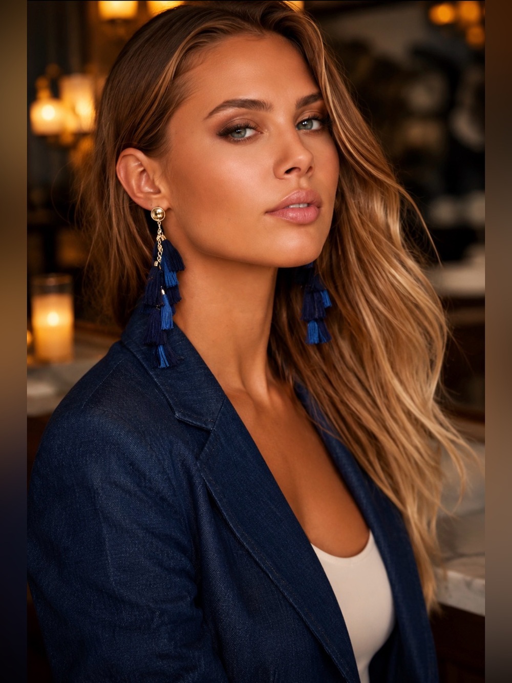 Ettika Gold & Navy Tassel Earrings | Coastal Luxe Statement Earrings